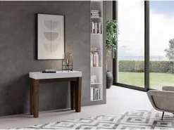 ITAMOBY Consola*Mesa consola extensível 90x40/300 cm Spimbo Mix plano Cinza Branca - estrutura Nogueira Castanho chocolate / Branco