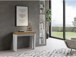 Outlet Mesa consola extensível 90x40/300 cm Spimbo Mix plano Carvalho Natural - estrutura Cinza Branca Consola