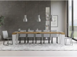 Outlet Mesa consola extensível 90x40/300 cm Spimbo Mix plano Carvalho Natural - estrutura Cinza Branca Consola