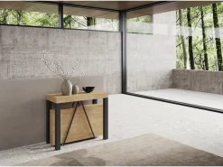 Ityhome Consola*Mesa consola extensível 90x40/196 cm Tiris Small carvalho natural quadro antracite Castanho