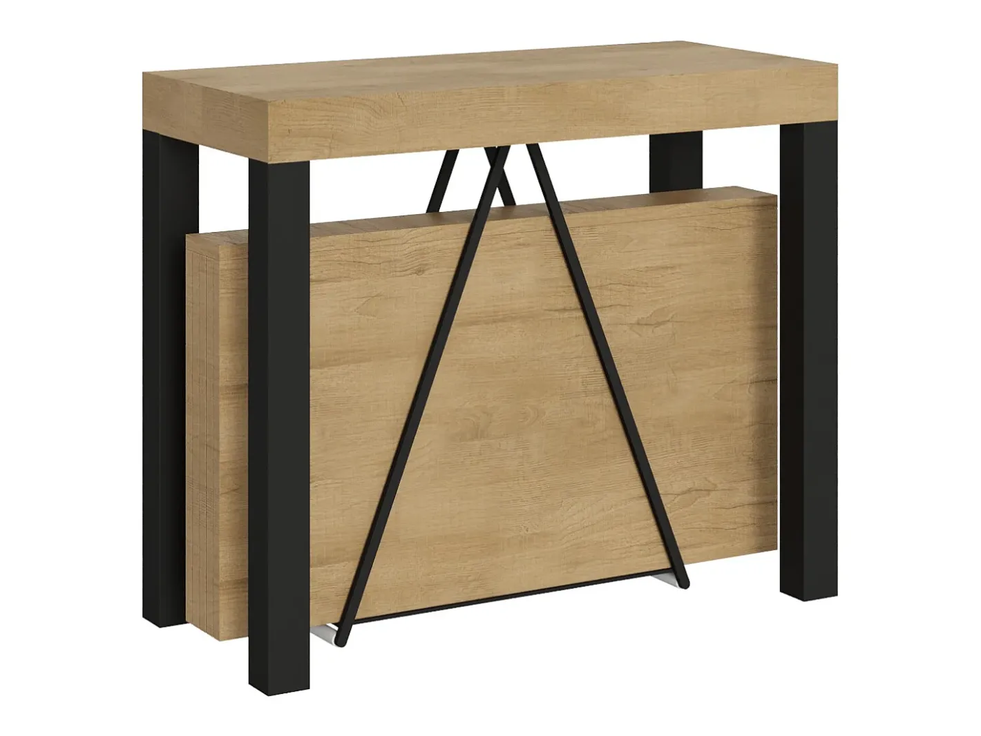 Ityhome Consola*Mesa consola extensível 90x40/196 cm Tiris Small carvalho natural quadro antracite Castanho