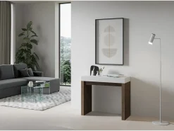 ITAMOBY Consola*Mesa consola extensível 90x40/196 cm Roxell Mix Small plano Cinza Branca - estrutura Nogueira Castanho chocolate / Branco