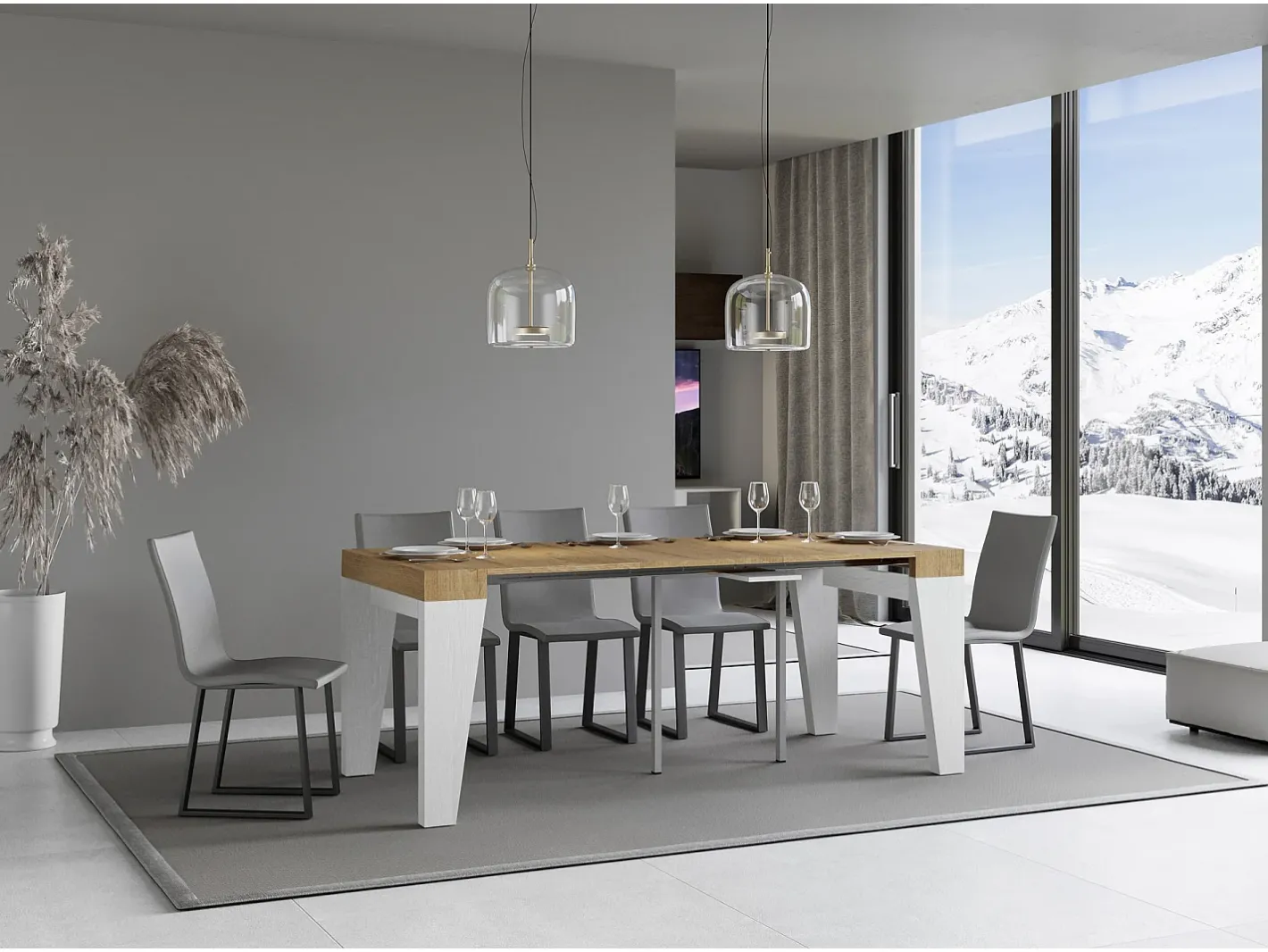 Mesa consola extensível 90x40/196 cm Naxy Mix Small plano Carvalho Natural - estrutura Cinza Branca^ITAMOBY Clearance