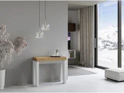 Mesa consola extensível 90x40/196 cm Naxy Mix Small plano Carvalho Natural - estrutura Cinza Branca^ITAMOBY Clearance