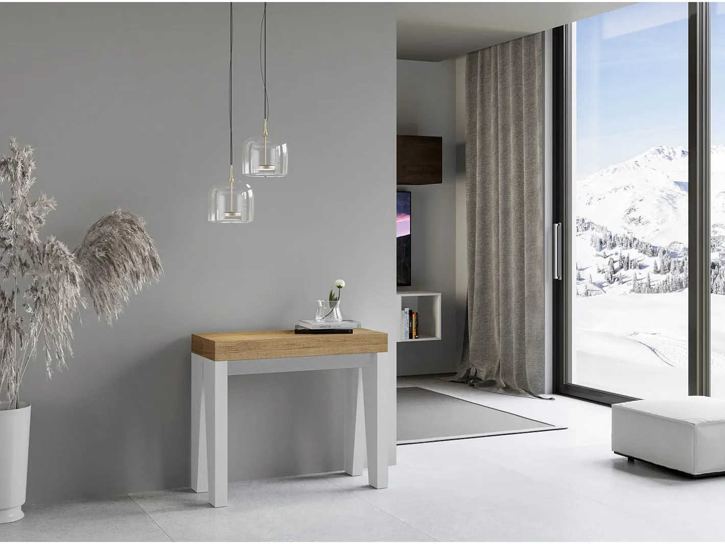 Mesa consola extensível 90x40/196 cm Naxy Mix Small plano Carvalho Natural - estrutura Cinza Branca^ITAMOBY Clearance