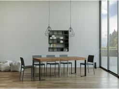 Mesa consola extensível 90x40/190 cm Tecno Small Premium Abeto tingido quadro Antracite^ITAMOBY New
