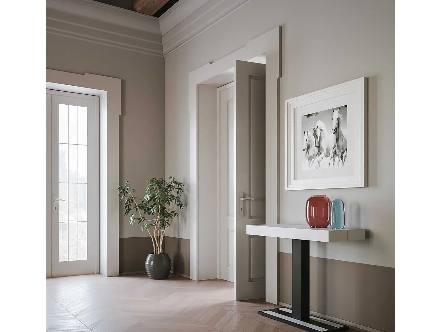Outlet Mesa consola extensível 90x40/300 cm Capital Cinza Branca quadro Antracite Consola