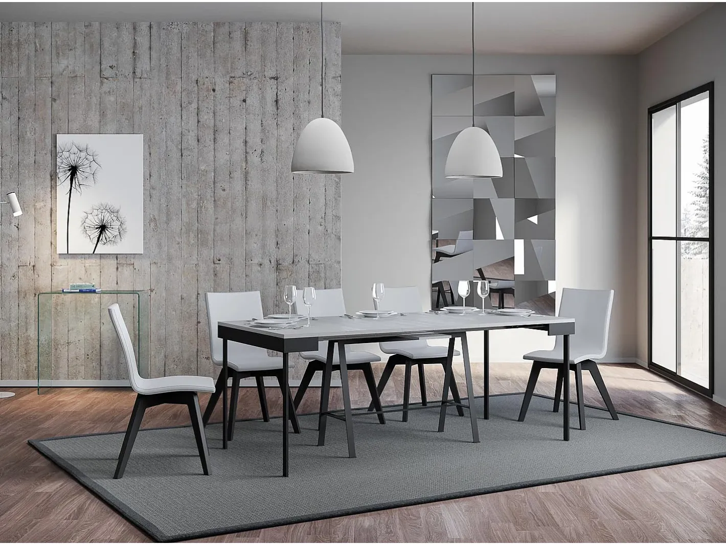 Mesa consola extensível 90x40/196 cm Banco Evolution Small Cinza Branca quadro Antracite^ITAMOBY Best