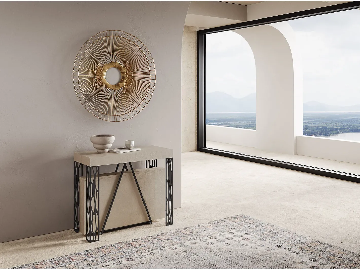 Mesa consola extensível 90x40/300 cm Kerpa caxemira quadro antracite^Ityhome Outlet