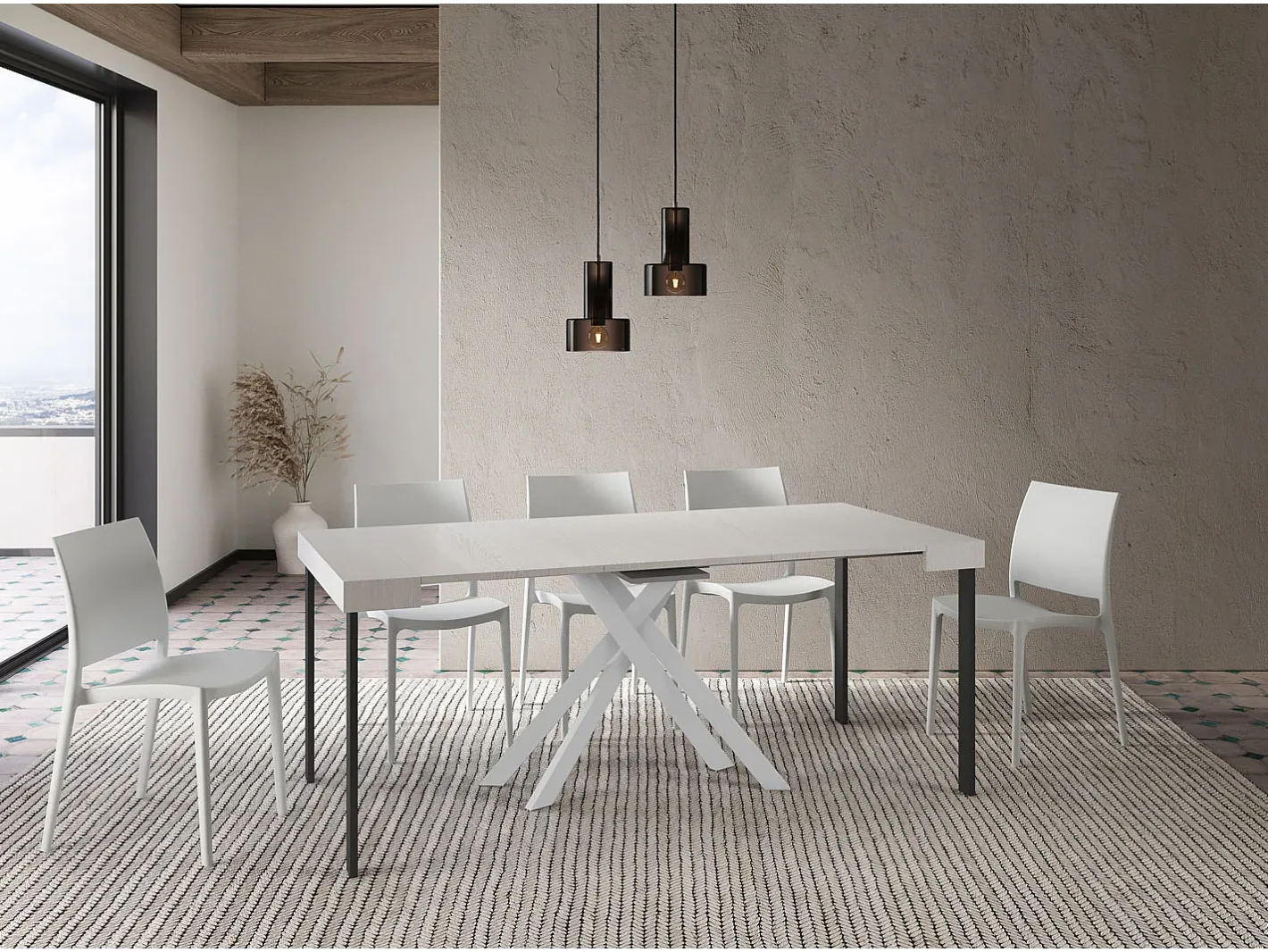 Ityhome Consola*Mesa consola extensível 90x40/196 cm Krack Small cinza branca pernas brancas Branco