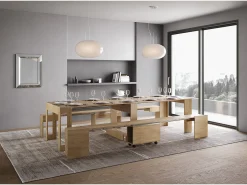 ITAMOBY Consola*Mesa consola extensível 90x42/302 cm Evolve Carvalho Natural extensões internas com banco inferior e superior Castanho