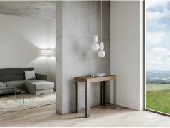 Mesa consola extensível 90x40/300 cm Linea Nogueira quadro Antracite Consola