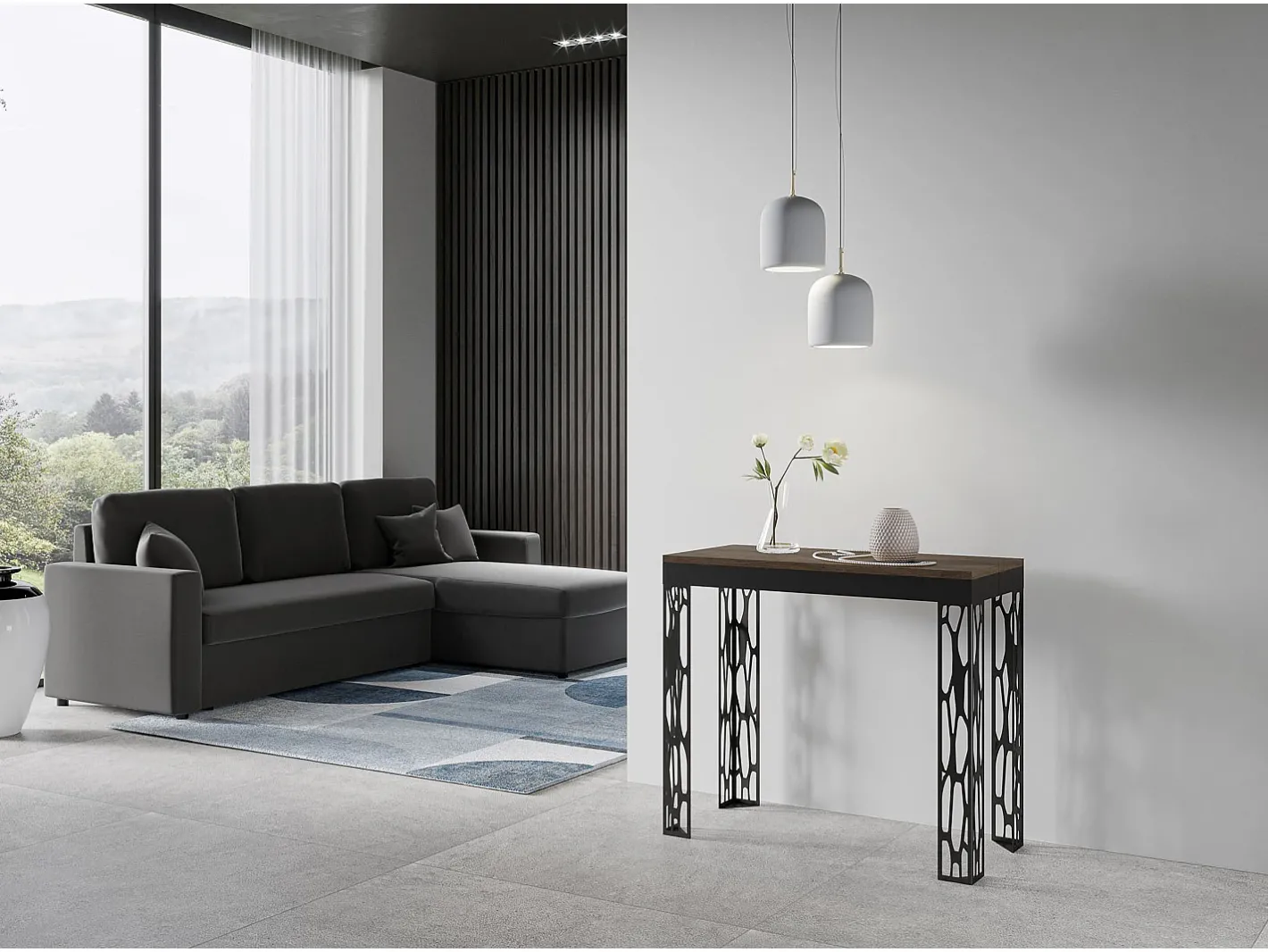 Outlet Mesa consola extensível 90x40/196 cm Ghibli Evolution Small Nogueira quadro Antracite Consola