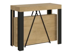 Ityhome Consola*Mesa consola extensível 90x40/196 cm Tarax Small carvalho natural quadro antracite Castanho