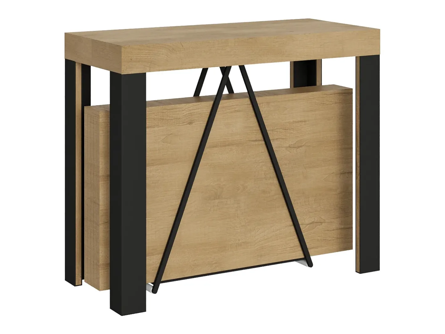 Ityhome Consola*Mesa consola extensível 90x40/196 cm Tarax Small carvalho natural quadro antracite Castanho