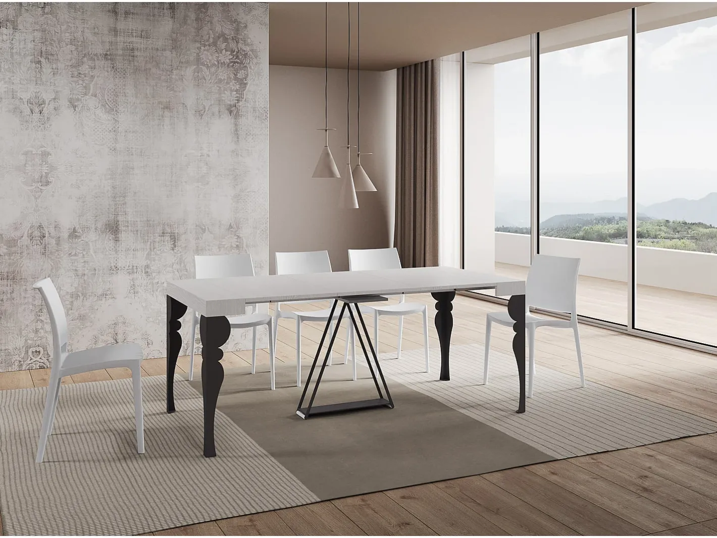Ityhome Consola*Mesa consola extensível 90x40/300 cm Riza cinza branca quadro antracite Branco