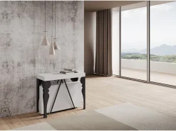 Ityhome Consola*Mesa consola extensível 90x40/300 cm Riza cinza branca quadro antracite Branco