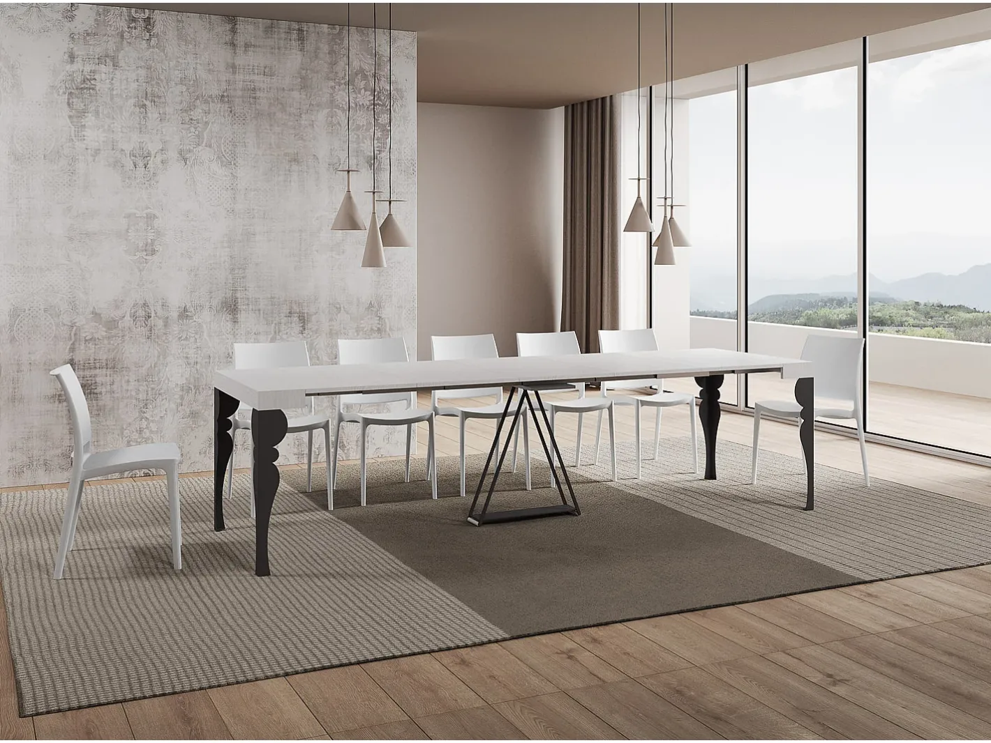 Ityhome Consola*Mesa consola extensível 90x40/300 cm Riza cinza branca quadro antracite Branco