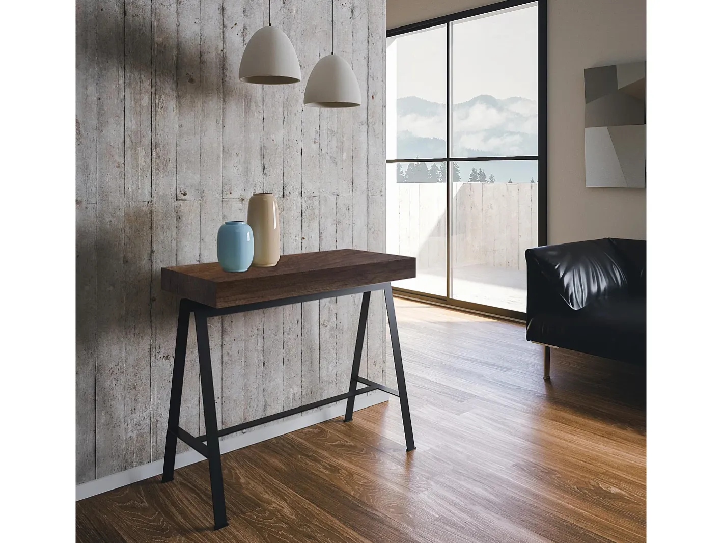 Clearance Mesa consola extensível 90x40/300 cm Banco Nogueira quadro Antracite Consola