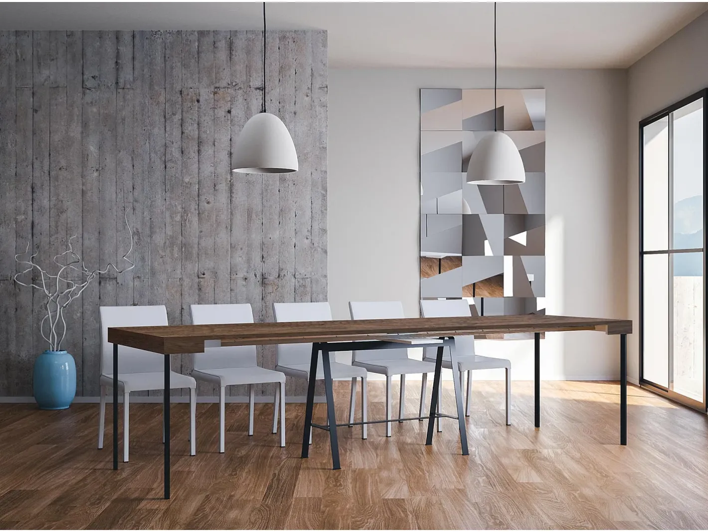 Clearance Mesa consola extensível 90x40/300 cm Banco Nogueira quadro Antracite Consola