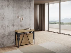 Clearance Mesa consola extensível 90x40/300 cm Riza carvalho natural quadro antracite Consola