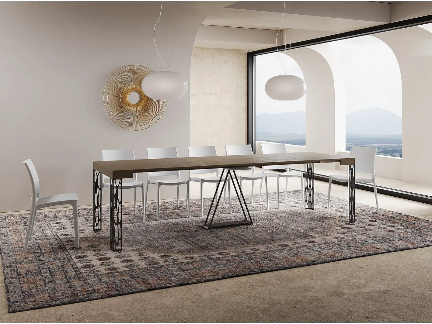 Mesa consola extensível 90x40/300 cm Kerpa tortora quadro antracite*Ityhome Best
