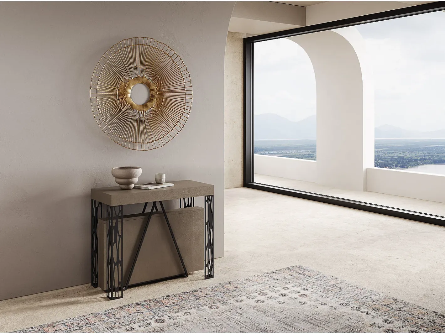 Mesa consola extensível 90x40/300 cm Kerpa tortora quadro antracite*Ityhome Best