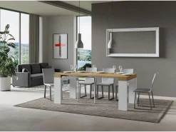 Mesa consola extensível 90x40/196 cm Roxell Mix Small plano Carvalho Natural - estrutura Cinza Branca Consola
