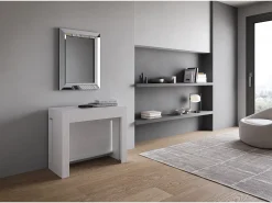 Mesa consola extensível 90x42/302 cm Evolve Cinza Branca extensões internas com banco inferior e superior^ITAMOBY Discount