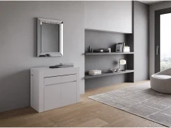 Mesa consola extensível 90x42/302 cm Evolve Cinza Branca extensões internas com banco inferior e superior^ITAMOBY Discount