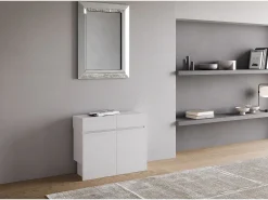 Mesa consola extensível 90x42/302 cm Evolve Cinza Branca extensões internas com banco inferior e superior^ITAMOBY Discount