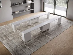 Mesa consola extensível 90x42/302 cm Evolve Cinza Branca extensões internas com banco inferior e superior^ITAMOBY Discount
