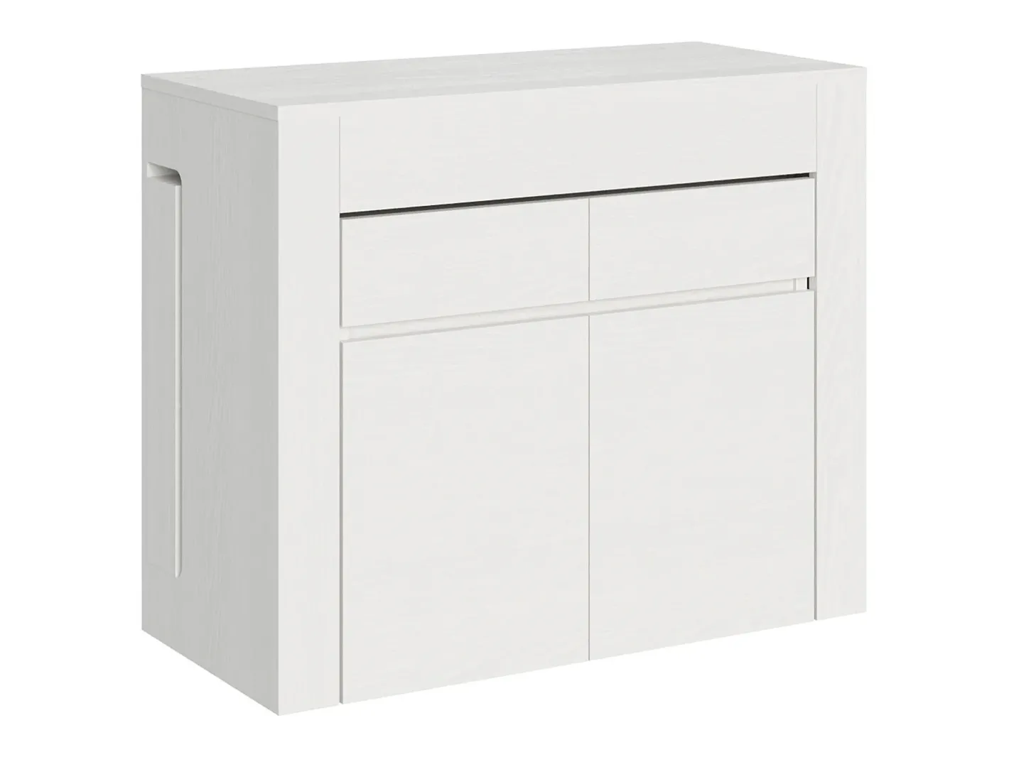 Mesa consola extensível 90x42/302 cm Evolve Cinza Branca extensões internas com banco inferior e superior^ITAMOBY Discount