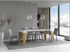 Mesa consola extensível 90x40/196 cm Naxy Mix Small plano Cinza Branca - estrutura Carvalho Natural*ITAMOBY
