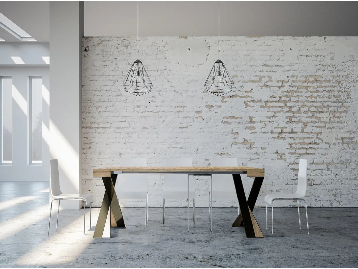 Outlet Mesa consola extensível 90x40/300 cm Diago Carvalho Natural quadro Antracite Consola