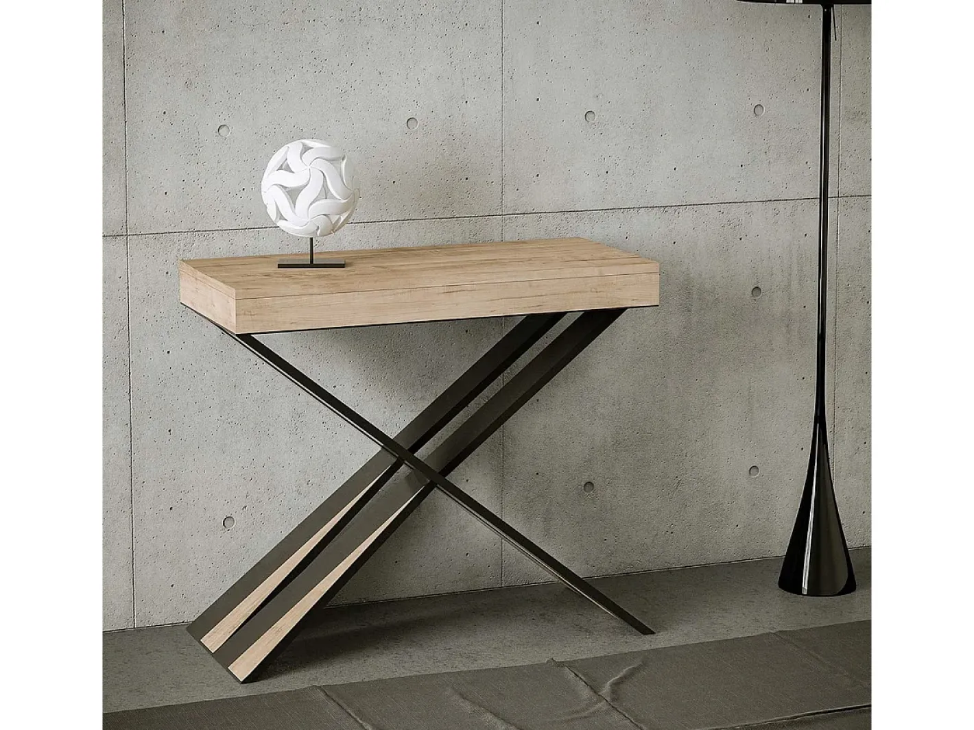 Outlet Mesa consola extensível 90x40/300 cm Diago Carvalho Natural quadro Antracite Consola