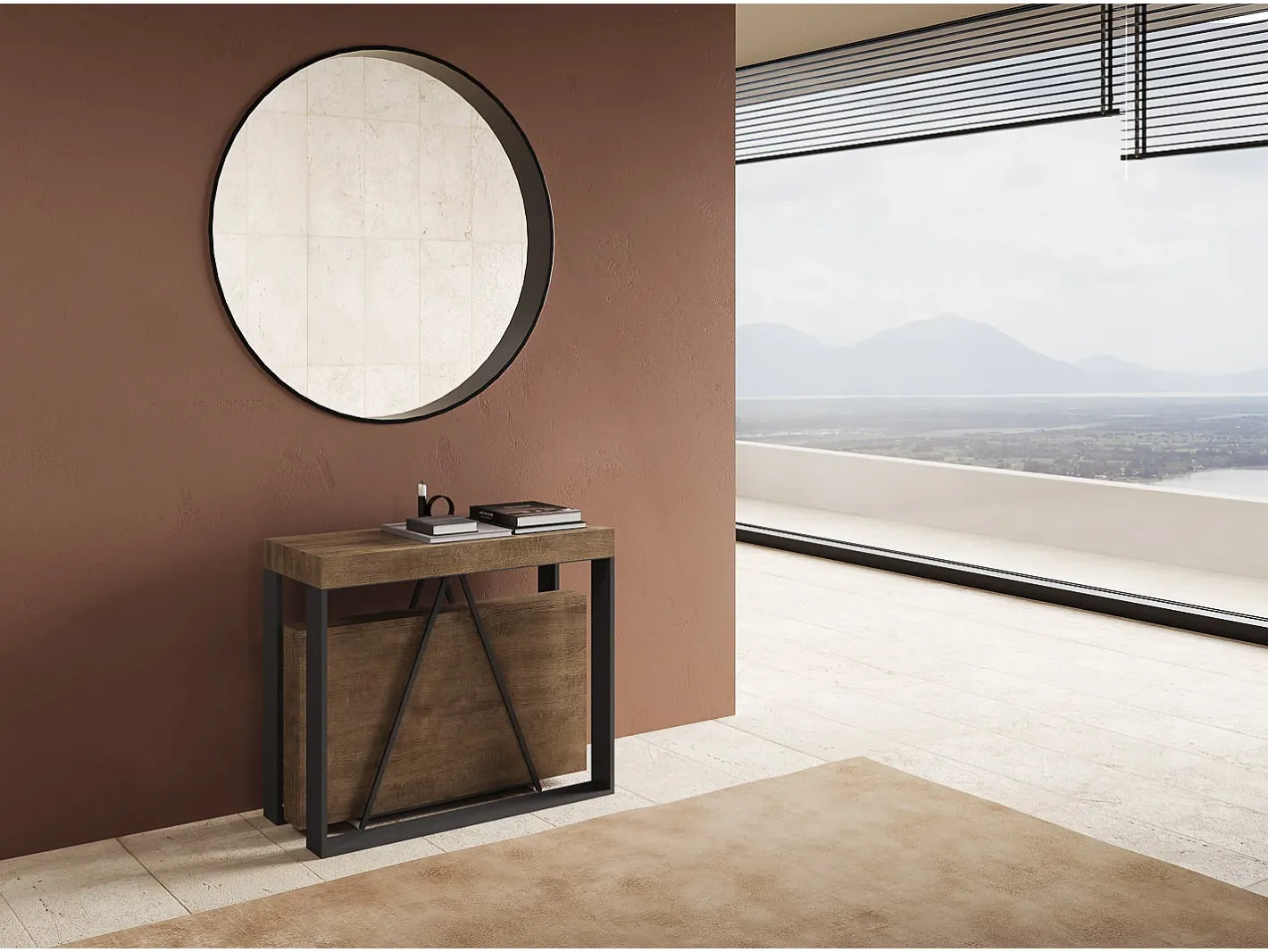 Mesa consola extensível 90x40/196 cm Sketa Small nogueira quadro antracite^Ityhome
