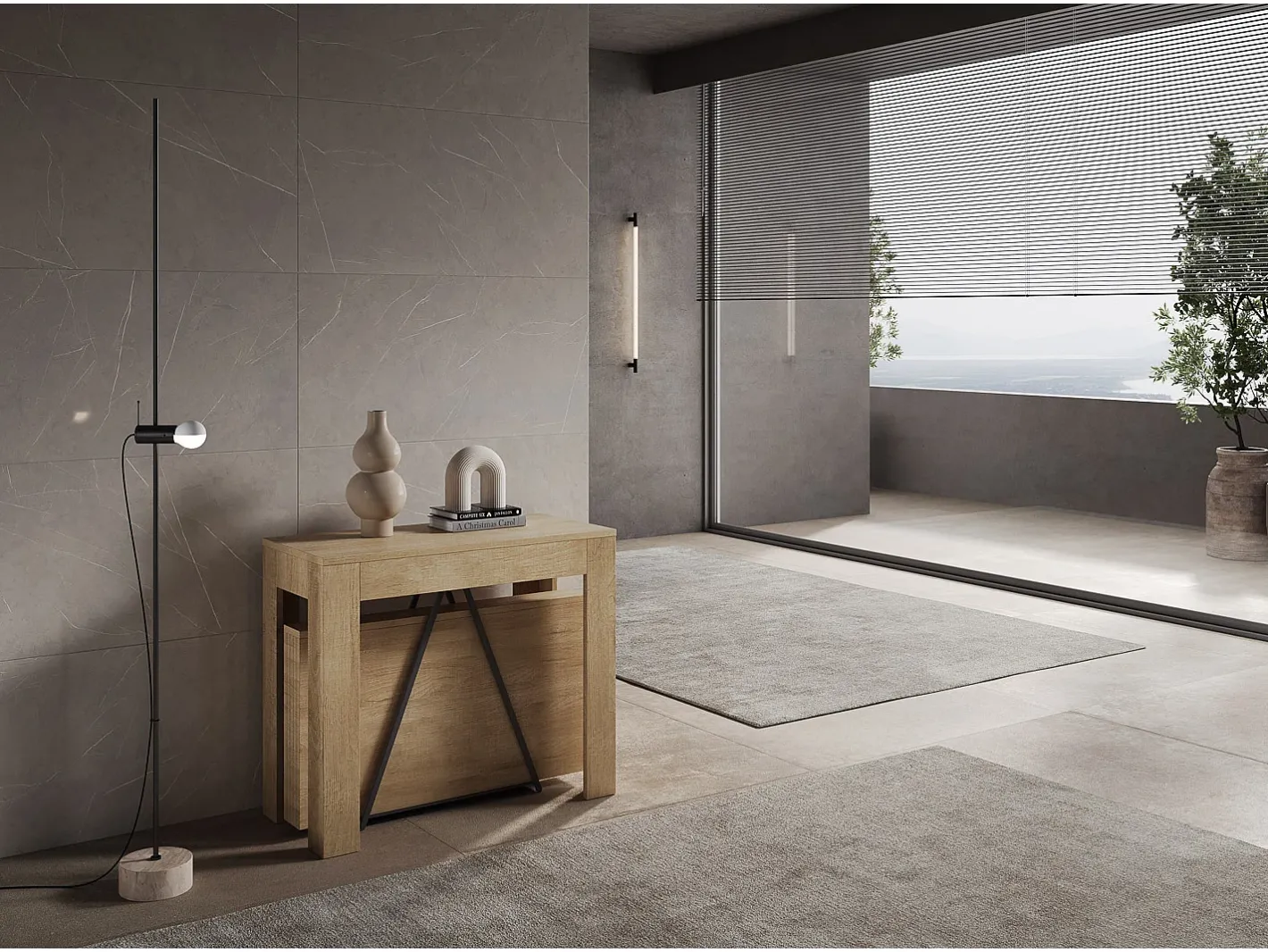 Mesa consola extensível 90x42/302 cm Scicca Carvalho Natural*ITAMOBY New