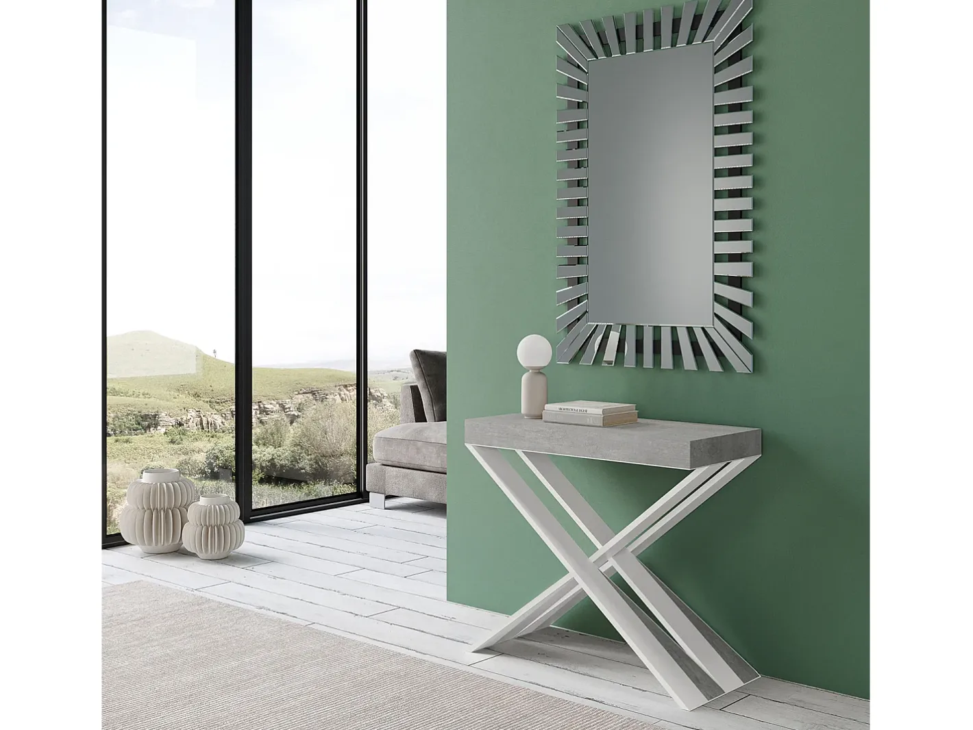 ITAMOBY Consola*Mesa consola extensível 90x40/196 cm Diago Small Cimento quadro Branco Cinzento