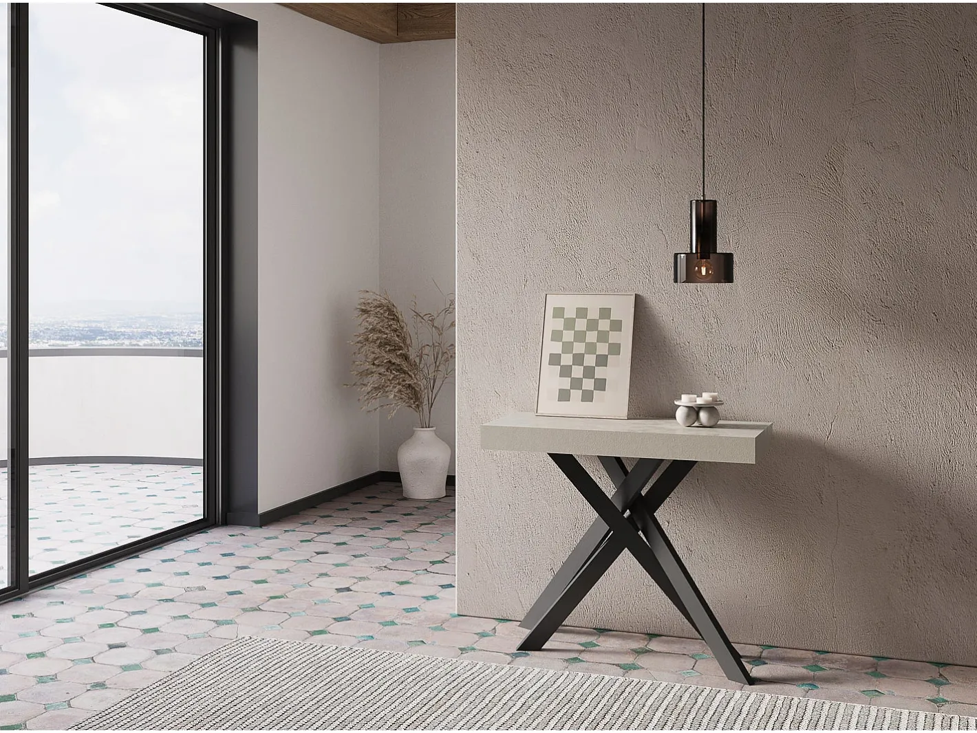 Mesa consola extensível 90x40/300 cm Krack caxemira pernas antracite^Ityhome