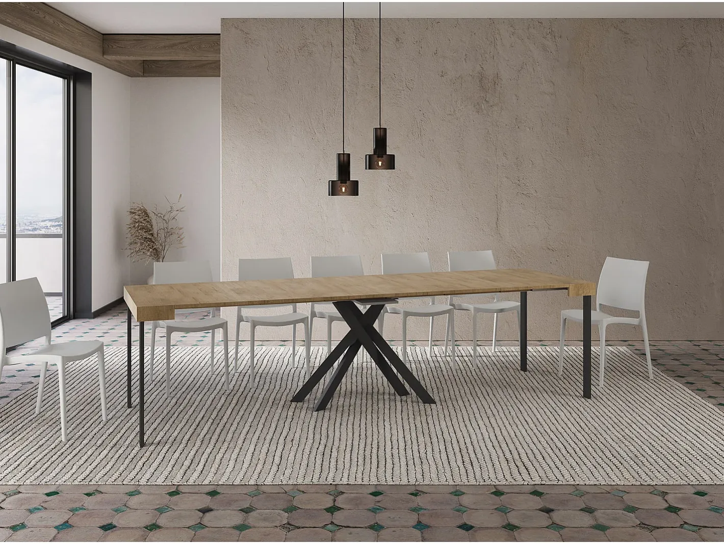 Ityhome Consola*Mesa consola extensível 90x40/300 cm Krack carvalho natural pernas antracite Castanho