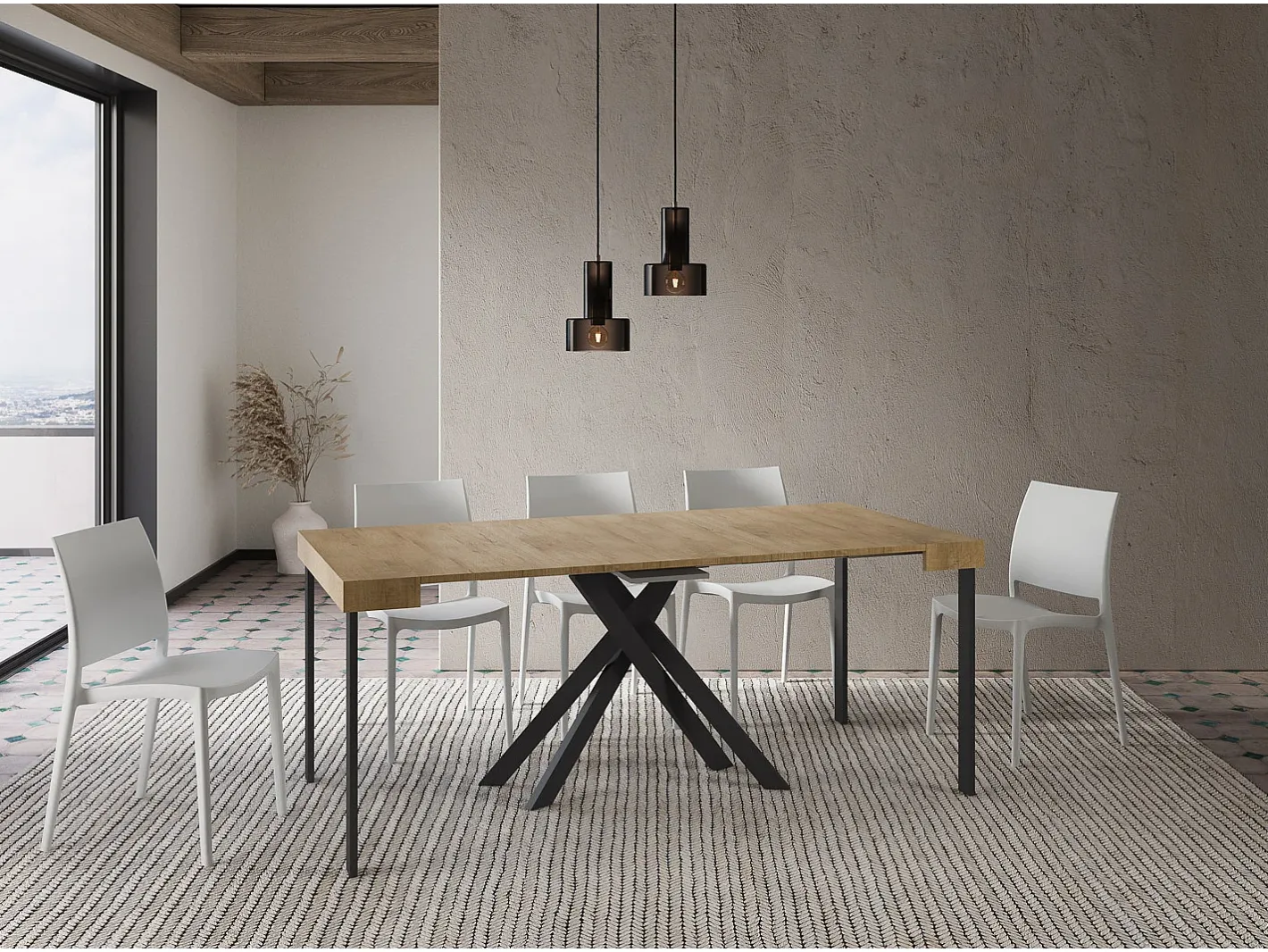 Ityhome Consola*Mesa consola extensível 90x40/300 cm Krack carvalho natural pernas antracite Castanho
