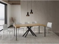 Ityhome Consola*Mesa consola extensível 90x40/300 cm Krack carvalho natural pernas antracite Castanho