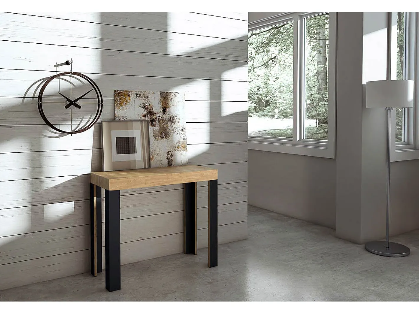 ITAMOBY Consola*Mesa consola extensível 90x40/300 cm Linea Carvalho Natural quadro Antracite Natural claro