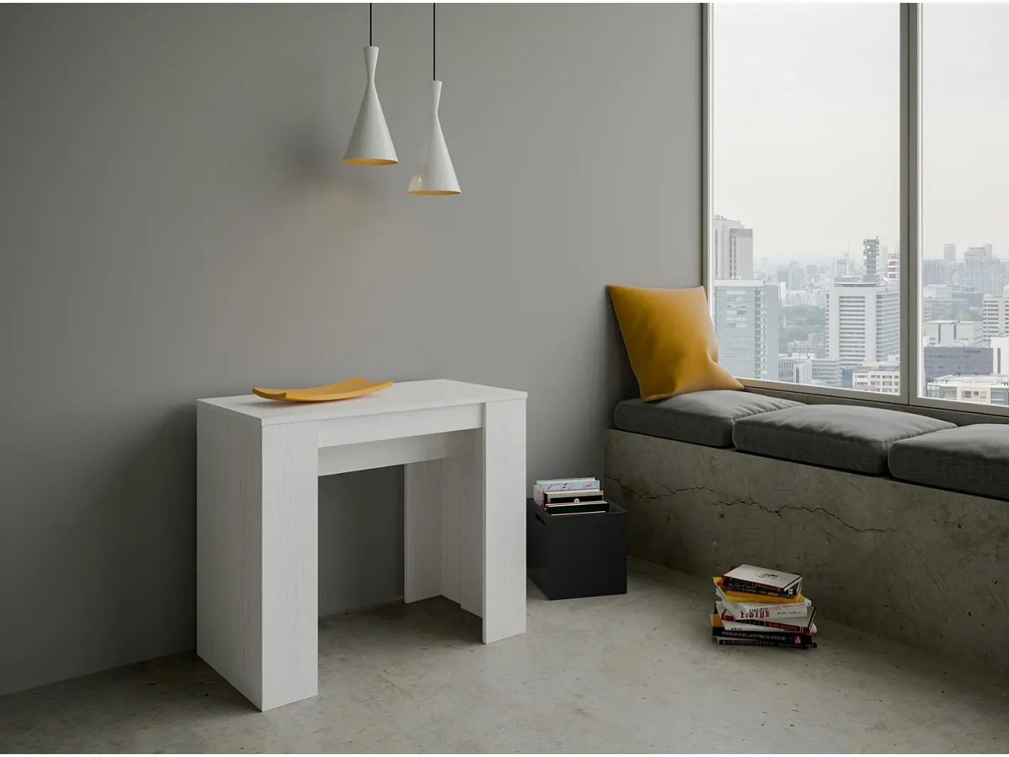 Mesa consola extensível 90x48/204 cm Basic Small Cinza Branca^ITAMOBY Online