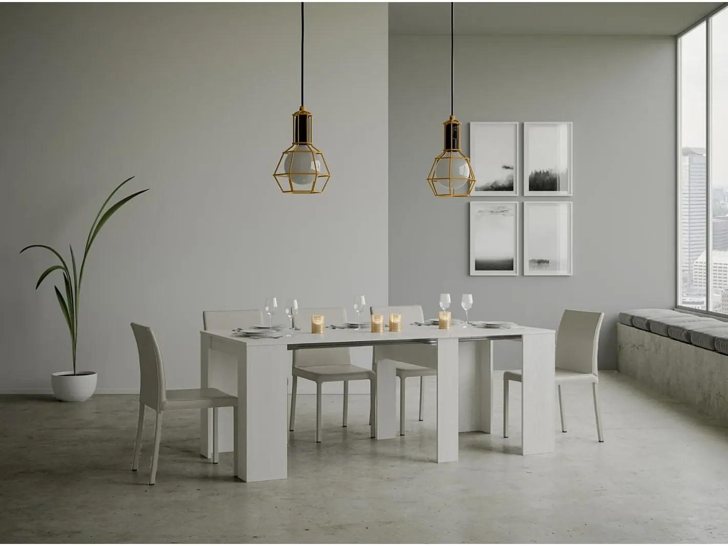 Mesa consola extensível 90x48/204 cm Basic Small Cinza Branca^ITAMOBY Online