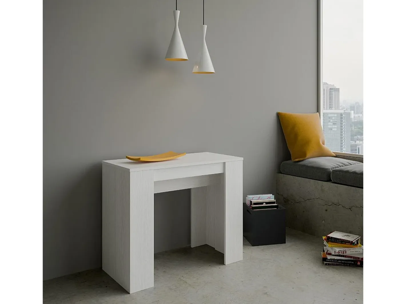 Mesa consola extensível 90x48/204 cm Basic Small Cinza Branca^ITAMOBY Online