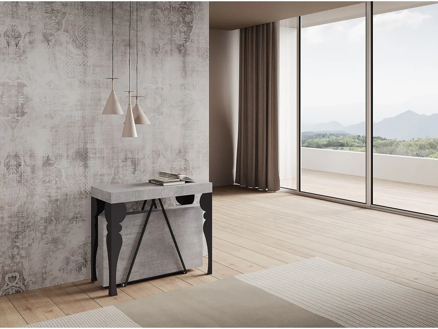 Mesa consola extensível 90x40/196 cm Riza Small cimento quadro antracite*Ityhome Clearance