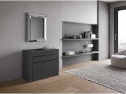 ITAMOBY Consola*Mesa consola extensível 90x42/302 cm Evolve Antracite Espatulado extensões internas com banco inferior e superior Cinzento