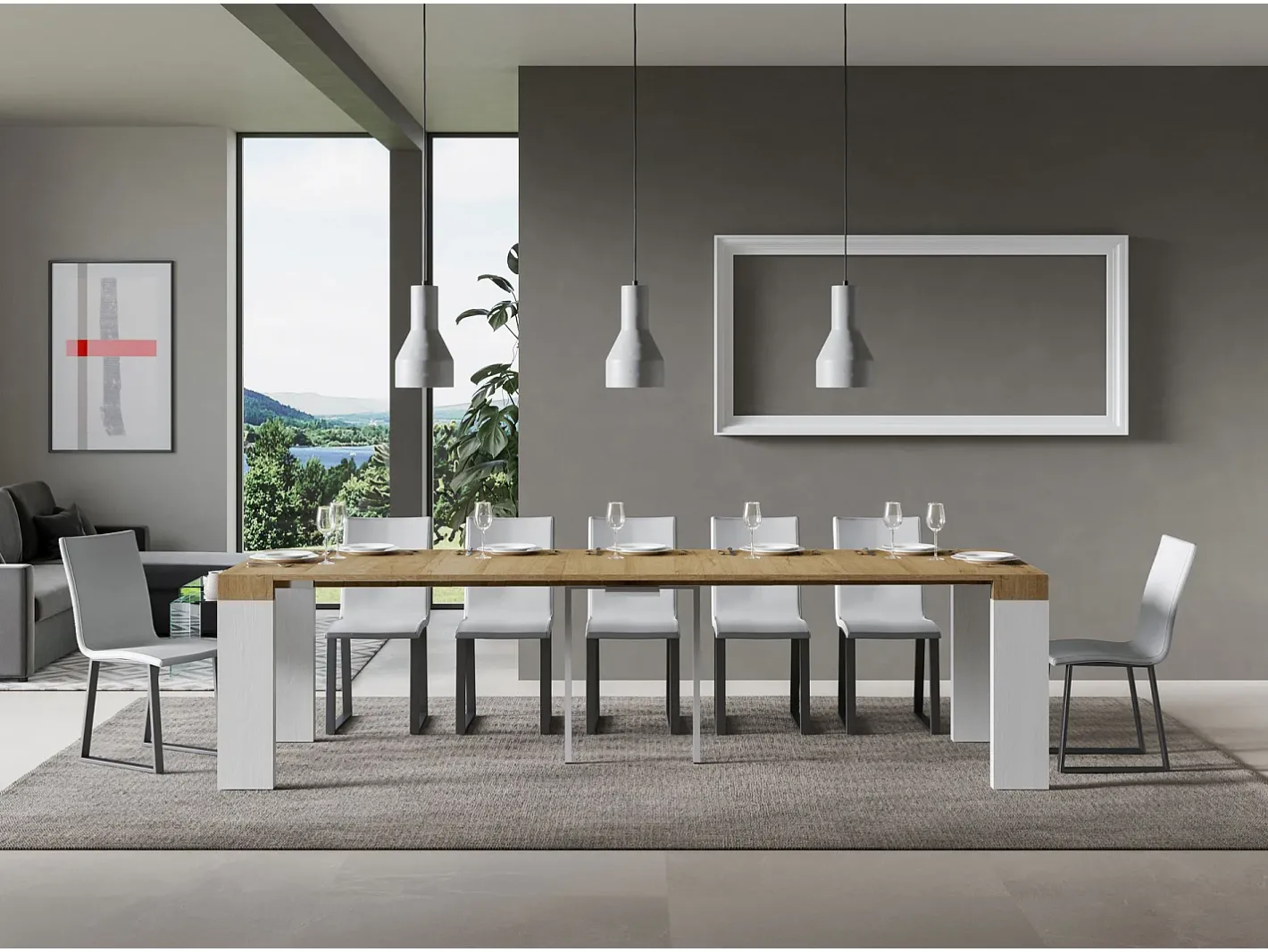 Best Mesa consola extensível 90x40/300 cm Roxell Mix plano Carvalho Natural - estrutura Cinza Branca Consola
